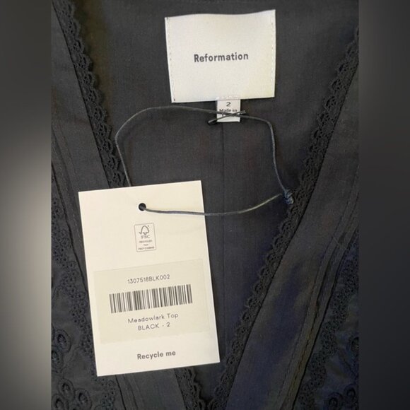 NWT Reformation Meadowlark Top Black Lace Long Sleeve Blouse Crochet | US 2 UK 6 - Picture 7 of 13